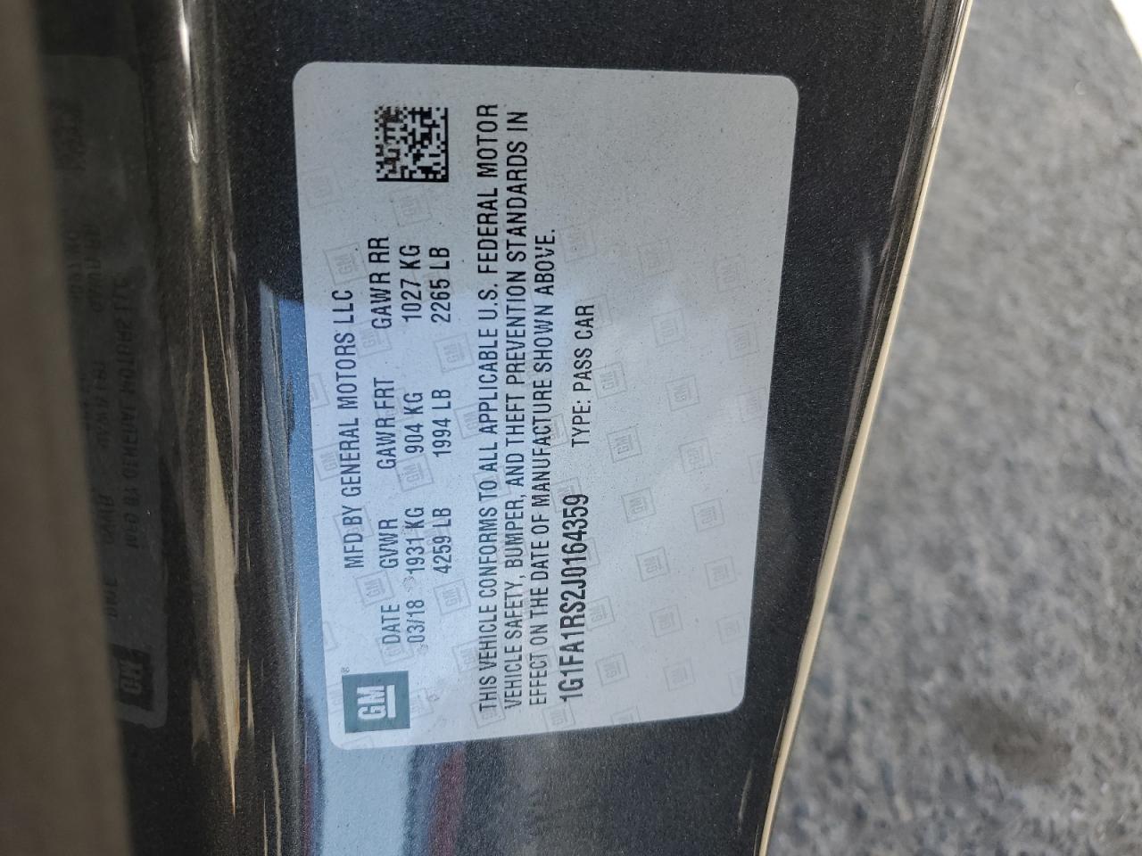 2018 Chevrolet Camaro Ls VIN: 1G1FA1RS2J0164359 Lot: 62944284