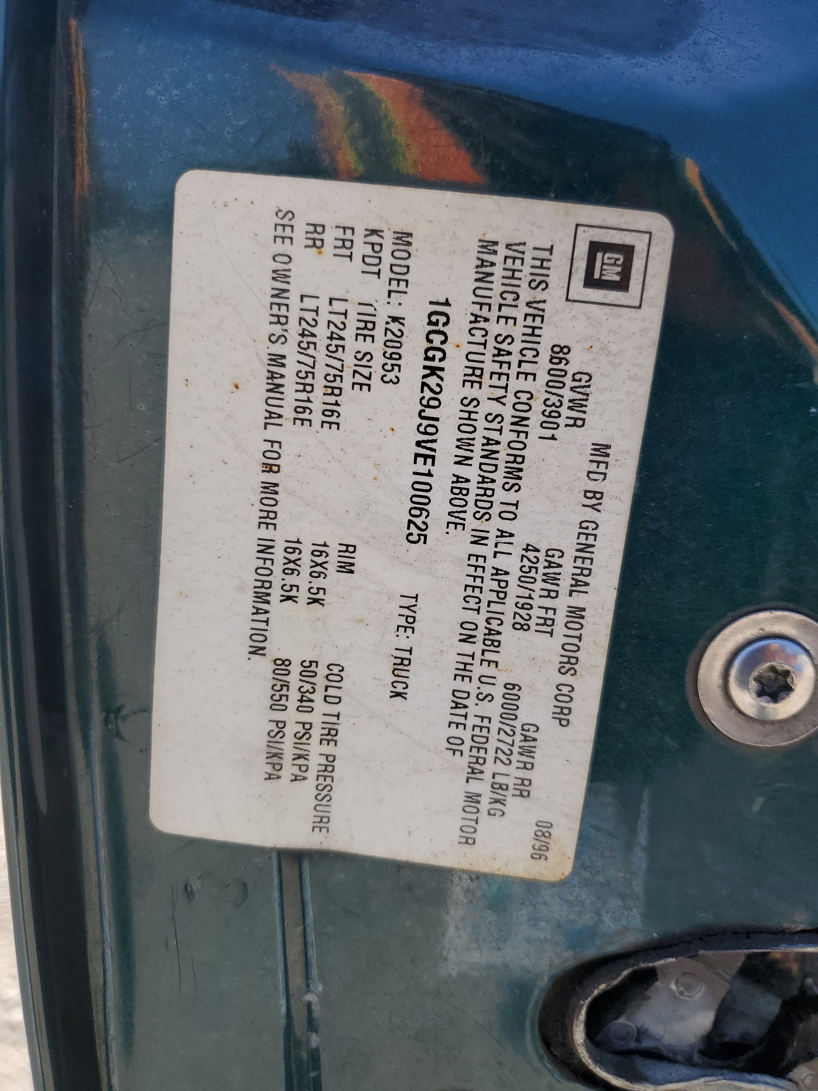 1GCGK29J9VE100625 1997 Chevrolet Gmt-400 K2500