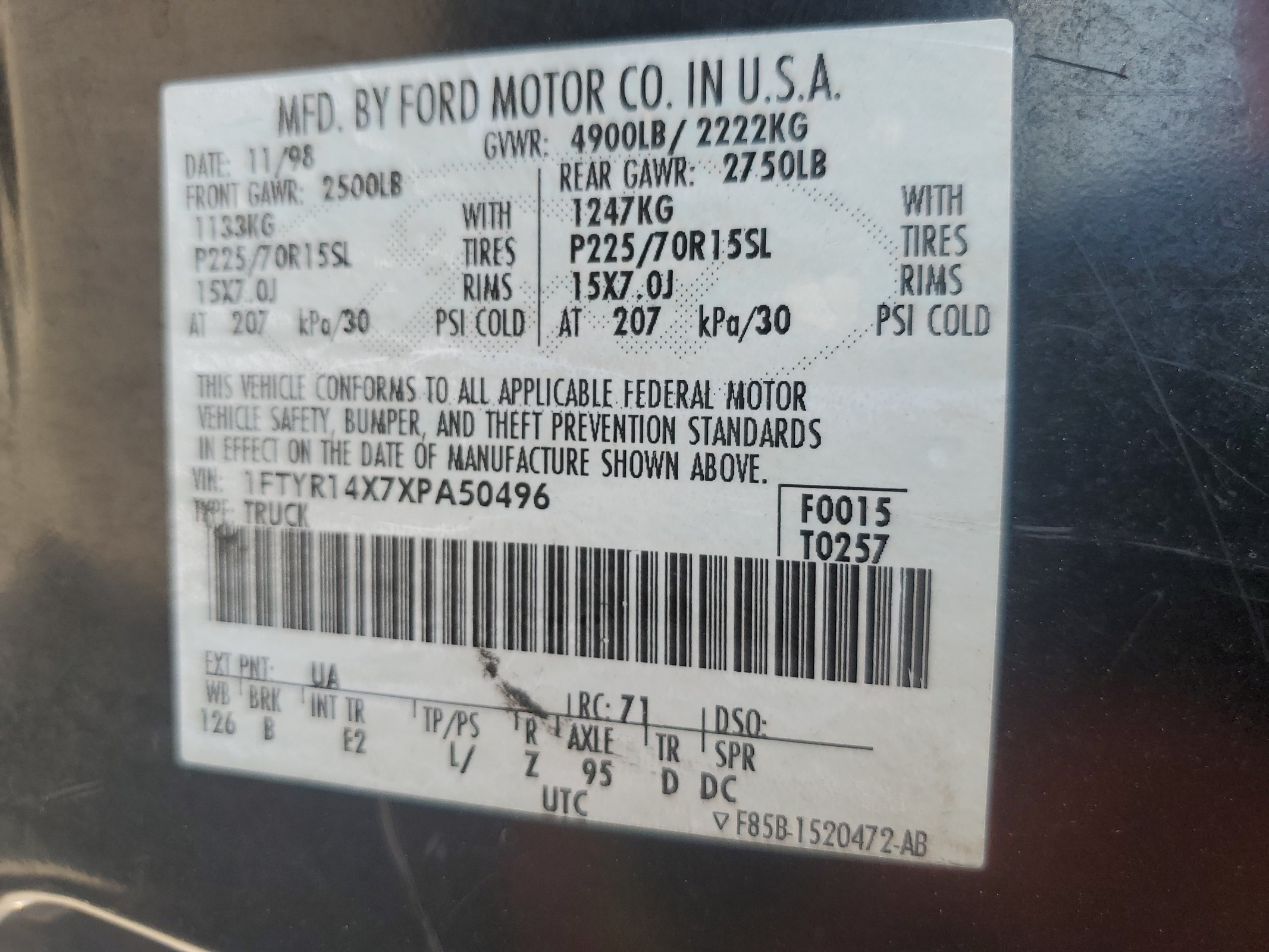 1FTYR14X7XPA50496 1999 Ford Ranger Super Cab