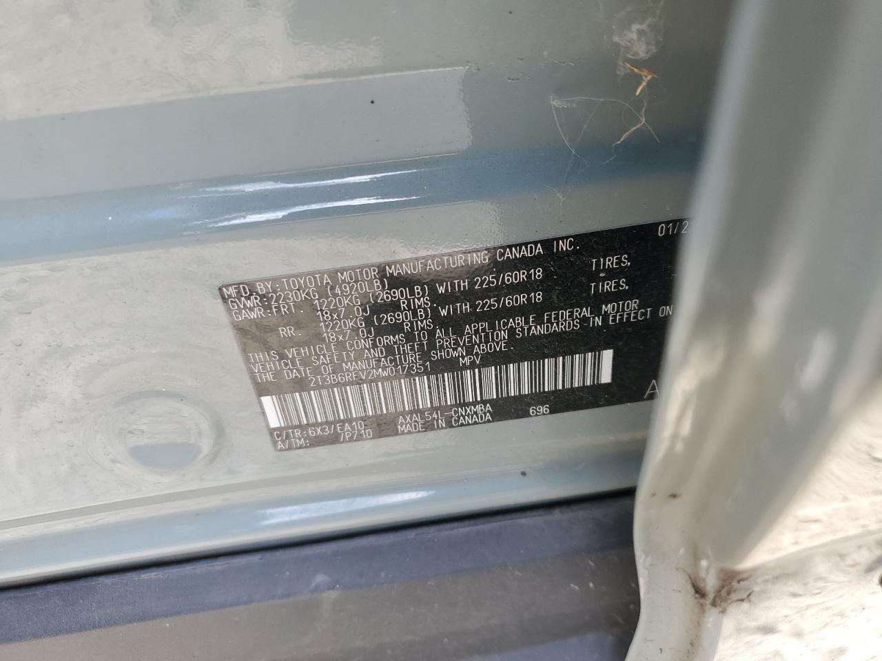 2021 Toyota Rav4 Xle Premium VIN: 2T3B6RFV2MW017351 Lot: 62930054