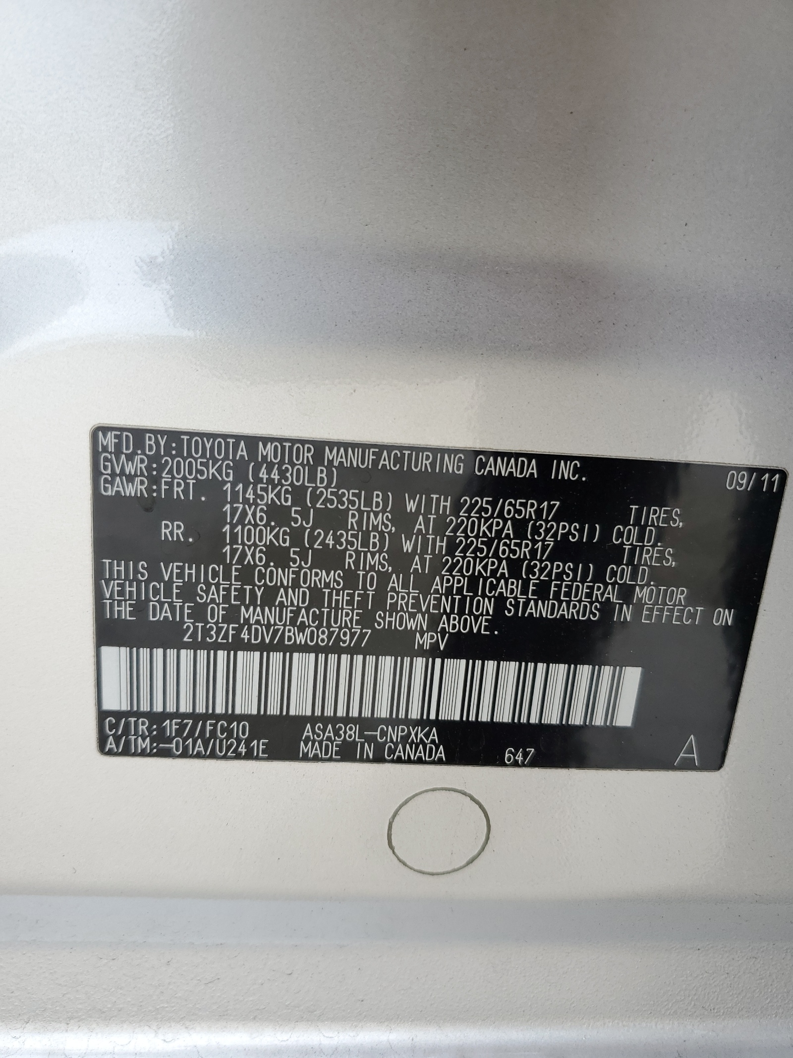 2T3ZF4DV7BW087977 2011 Toyota Rav4