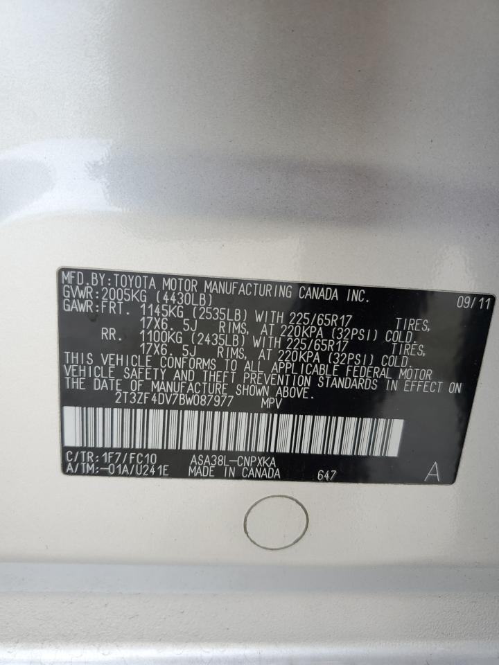 2011 Toyota Rav4 VIN: 2T3ZF4DV7BW087977 Lot: 62091154