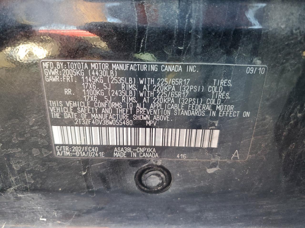 2T3ZF4DV3BW055480 2011 Toyota Rav4