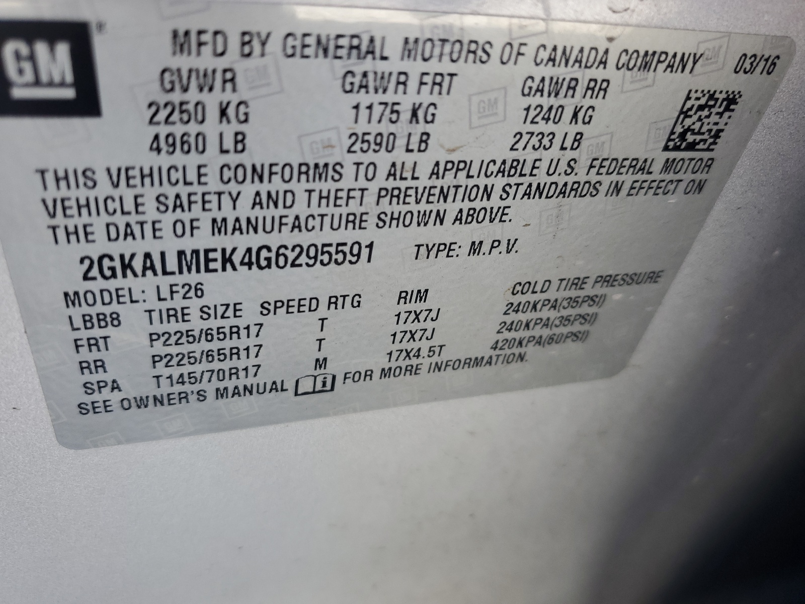 2GKALMEK4G6295591 2016 GMC Terrain Sle