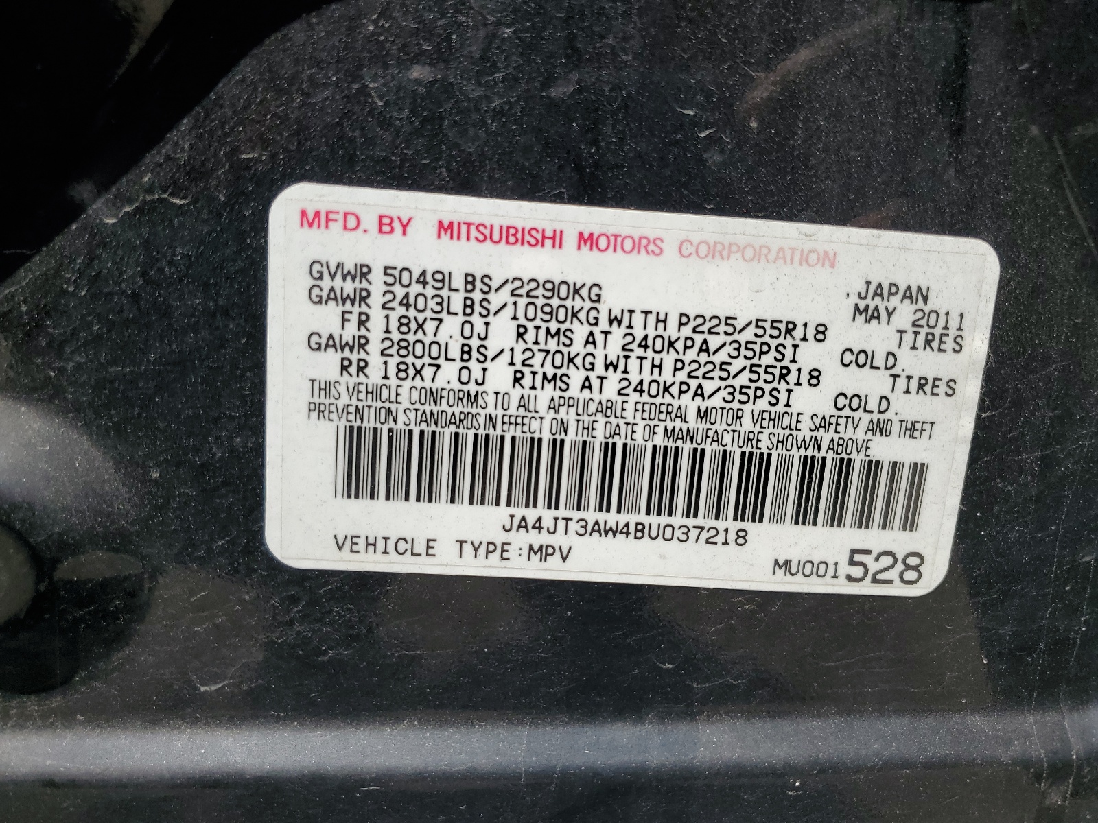 JA4JT3AW4BU037218 2011 Mitsubishi Outlander Se