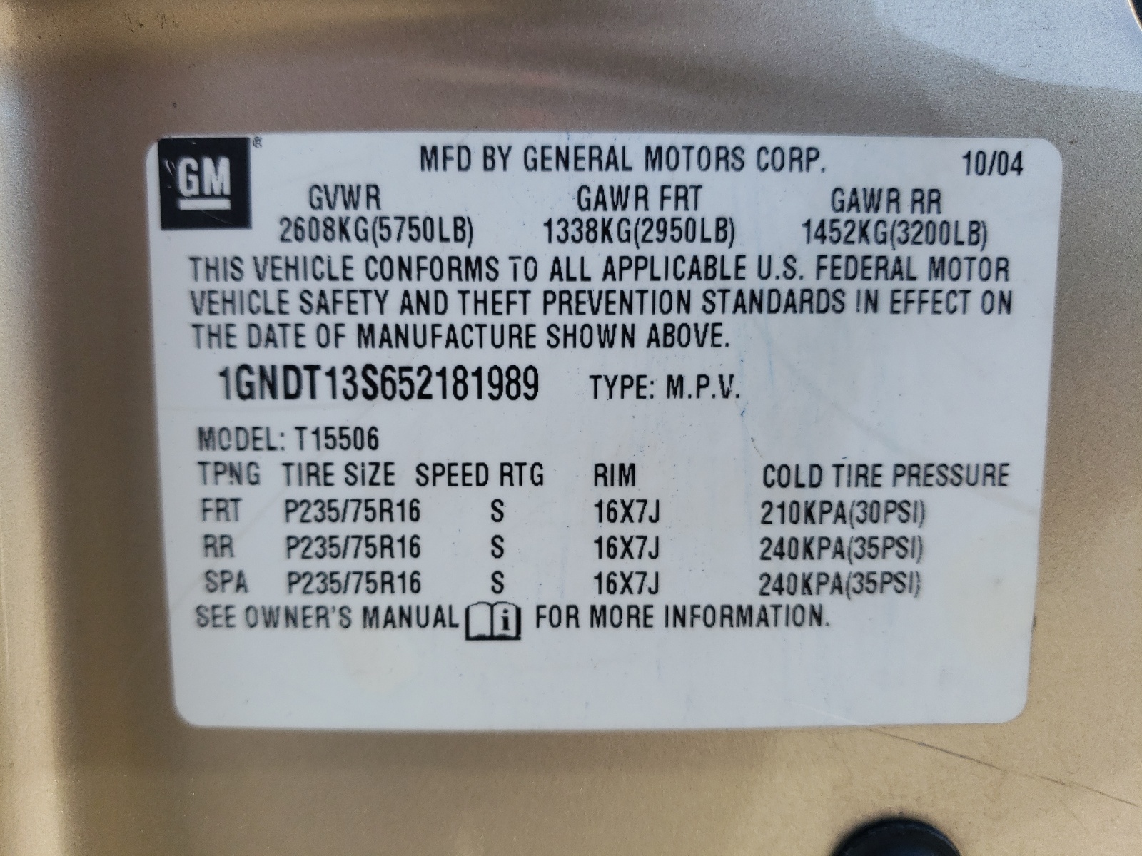 1GNDT13S652181989 2005 Chevrolet Trailblazer Ls