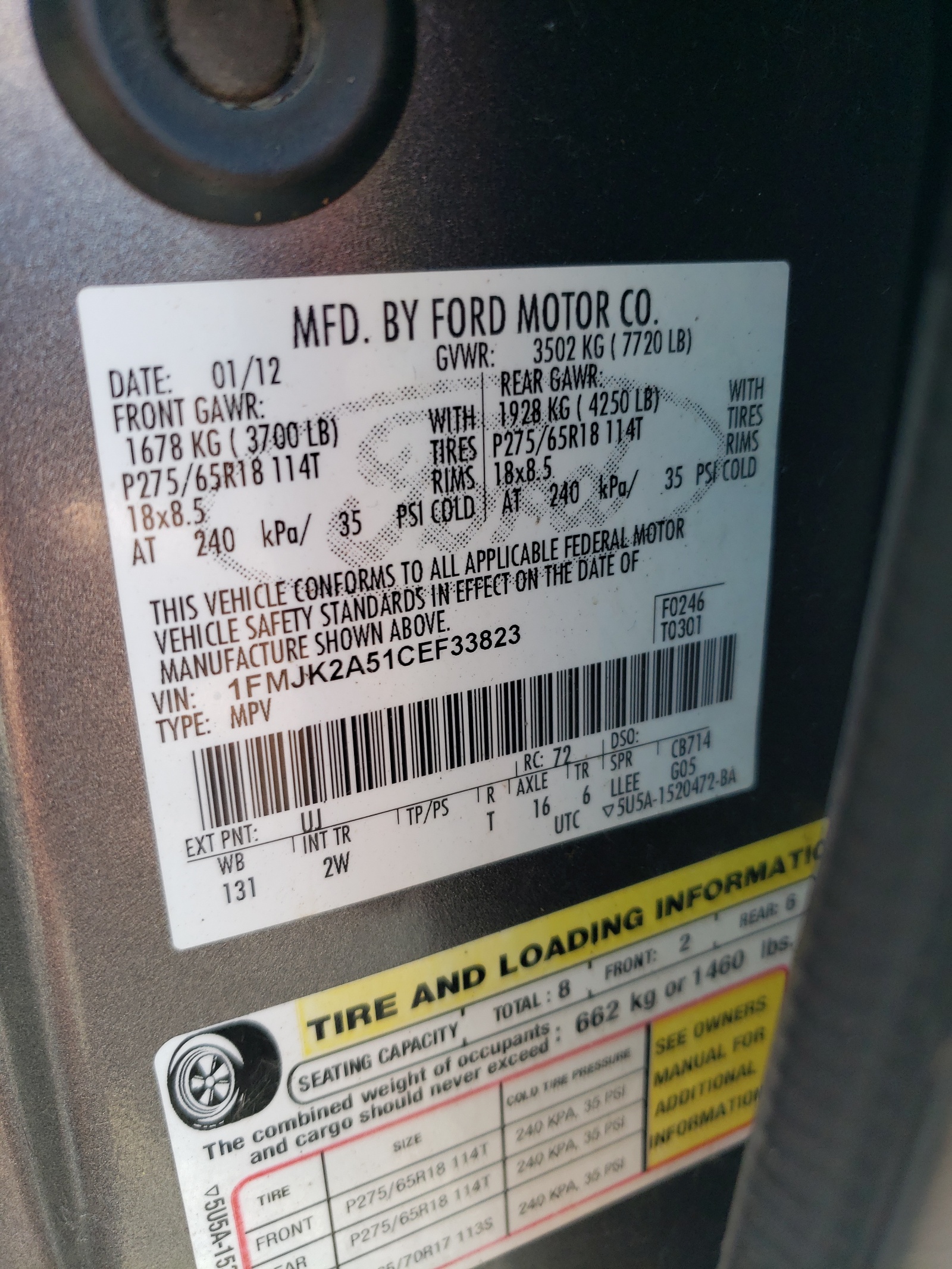 1FMJK2A51CEF33823 2012 Ford Expedition El Limited