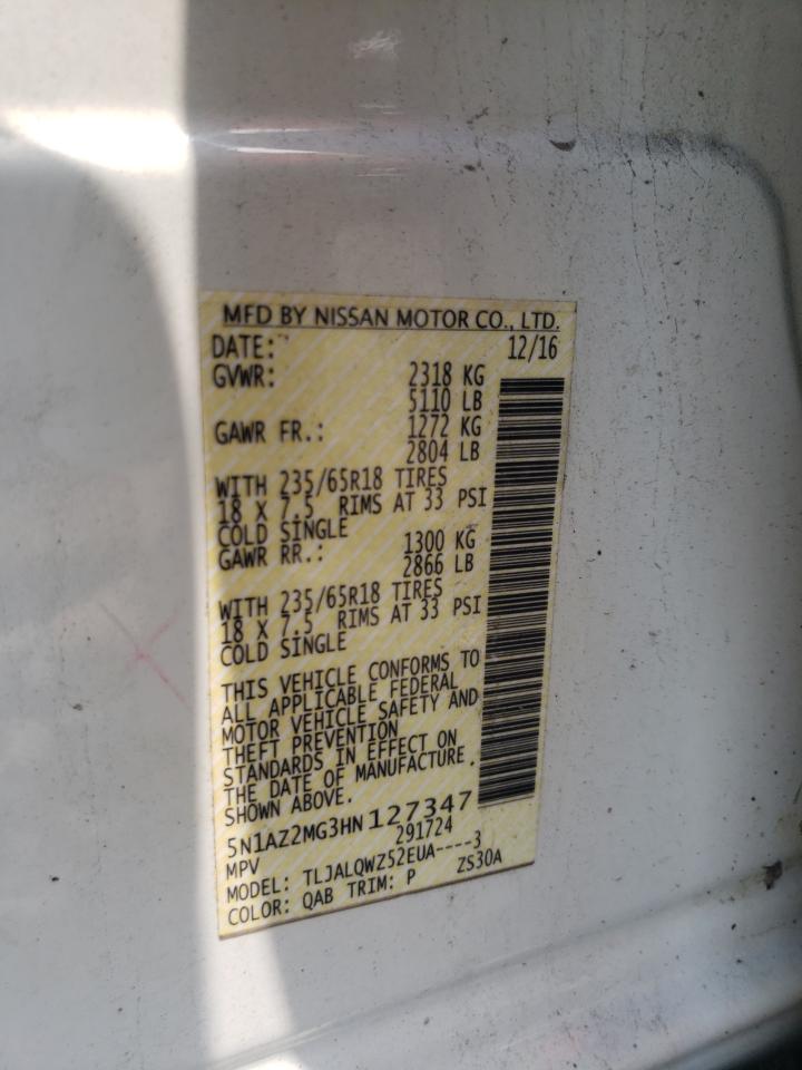 2017 Nissan Murano S VIN: 5N1AZ2MG3HN127347 Lot: 63223184