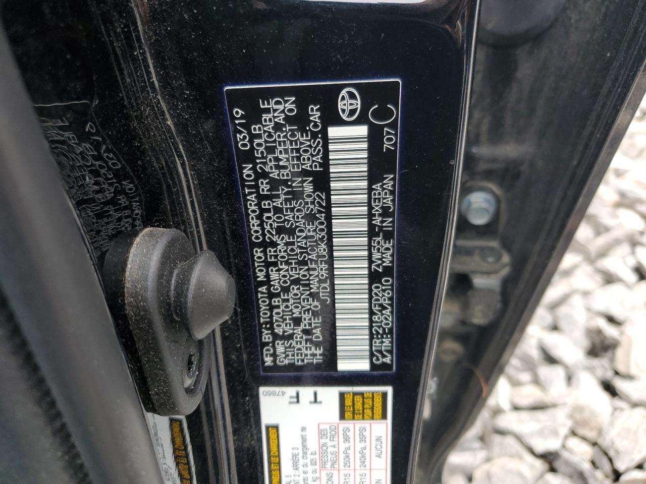 2019 Toyota Prius VIN: JTDL9RFU8K3004722 Lot: 64658974