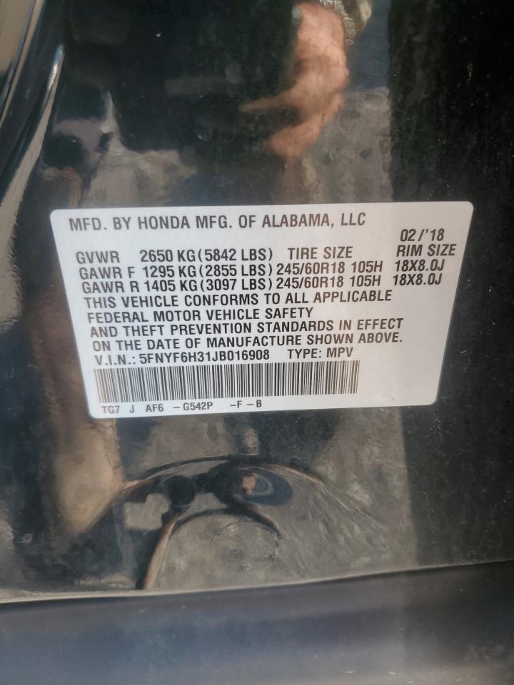 2018 Honda Pilot Ex VIN: 5FNYF6H31JB016908 Lot: 63843904