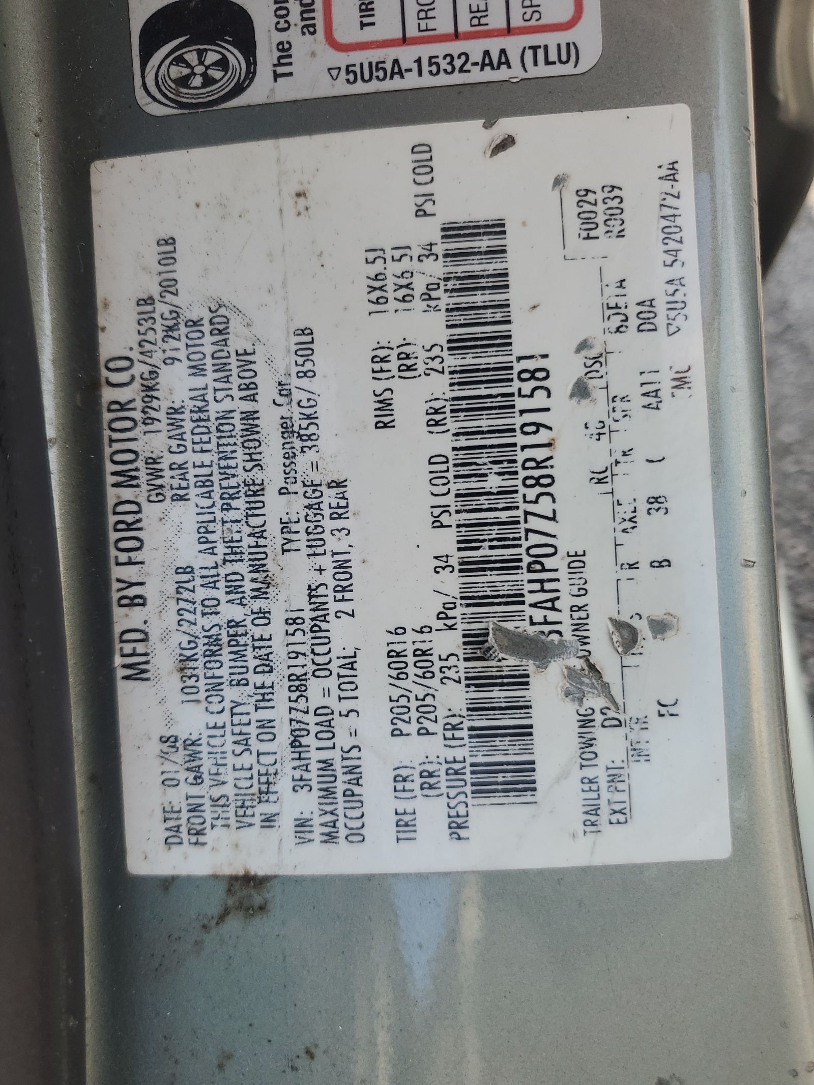 3FAHP07Z58R191581 2008 Ford Fusion Se