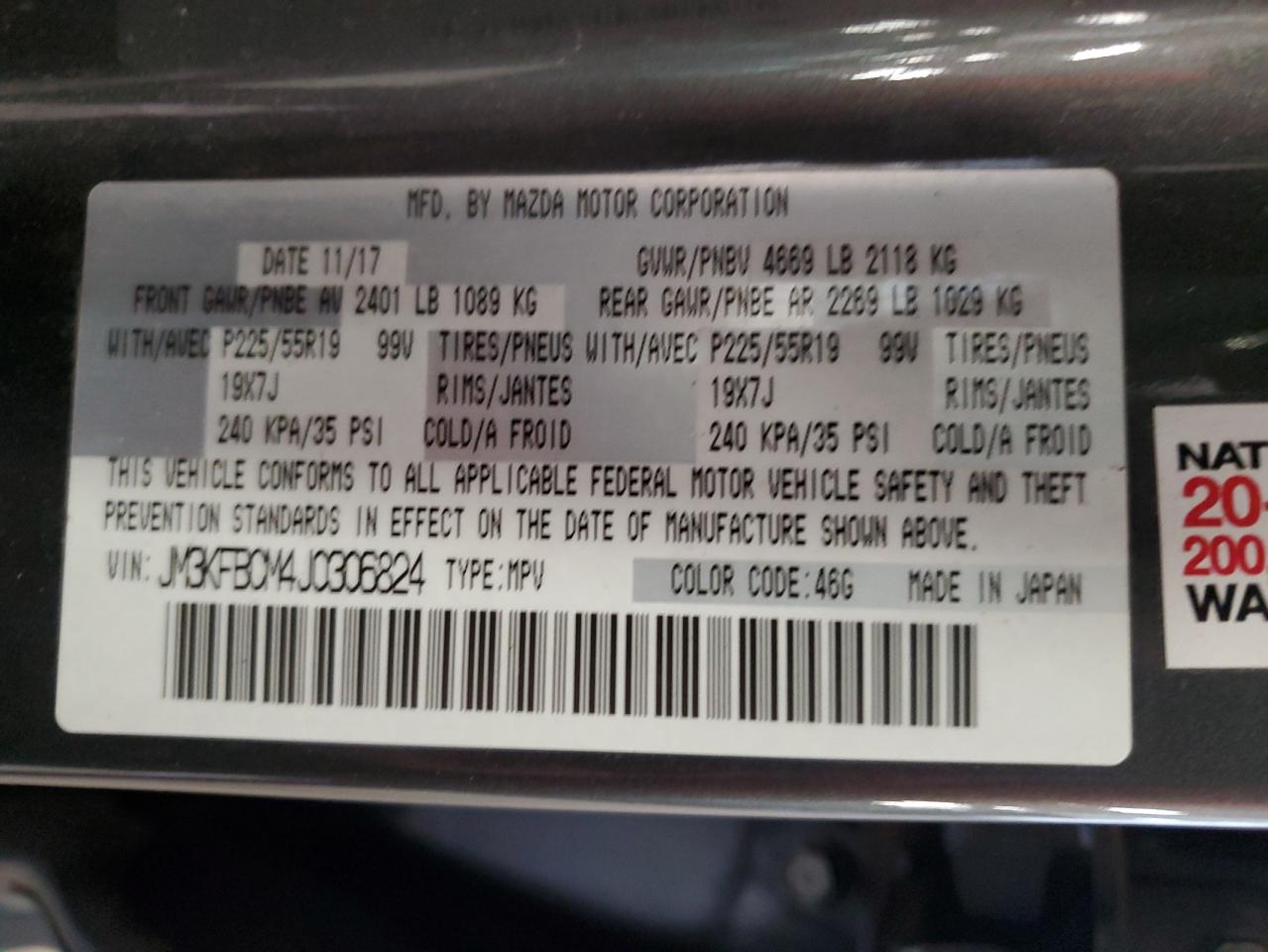 2018 Mazda Cx-5 Touring VIN: JM3KFBCM4J0306824 Lot: 63295074