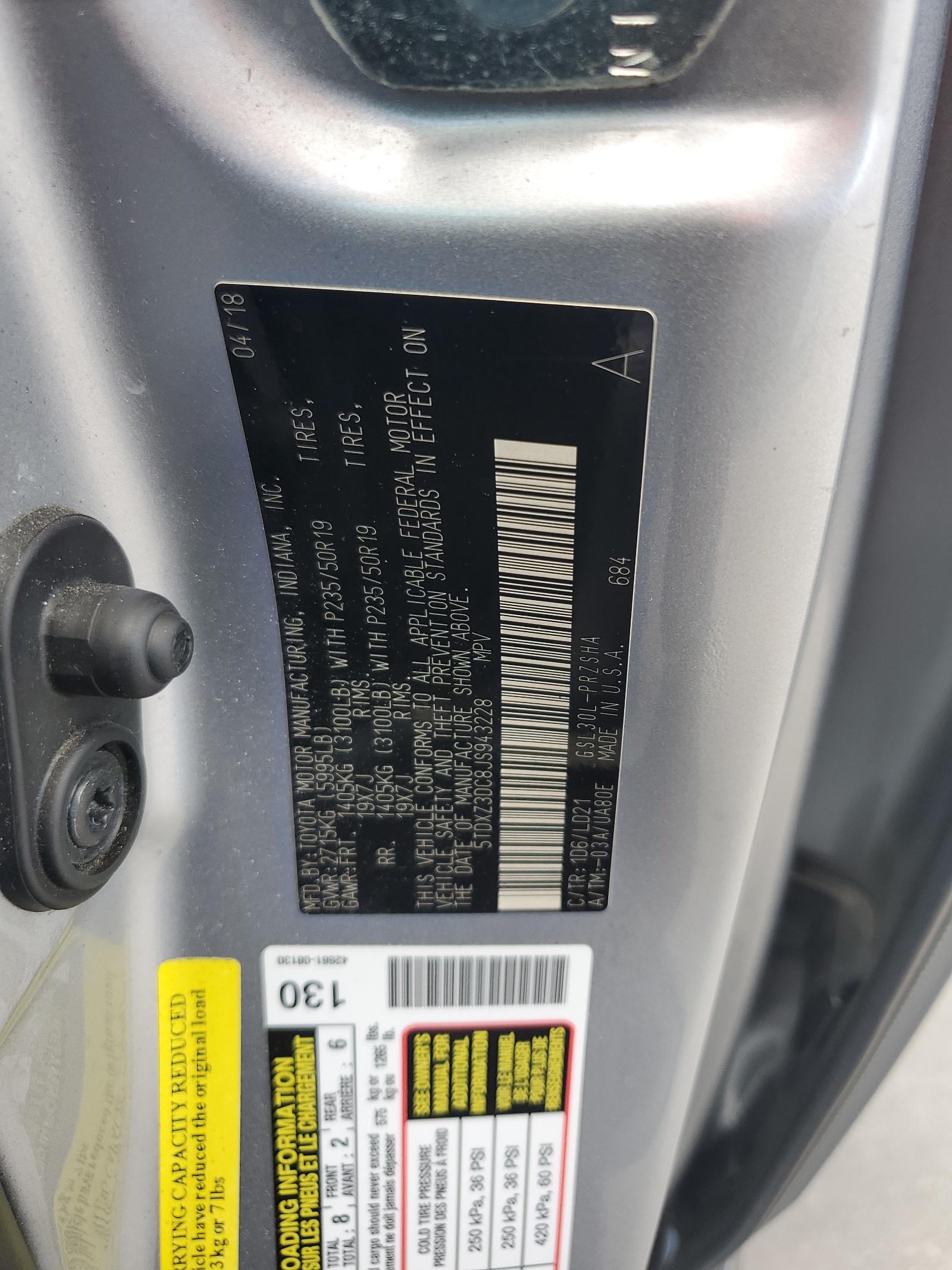 2018 Toyota Sienna Se vin: 5TDXZ3DC8JS943228