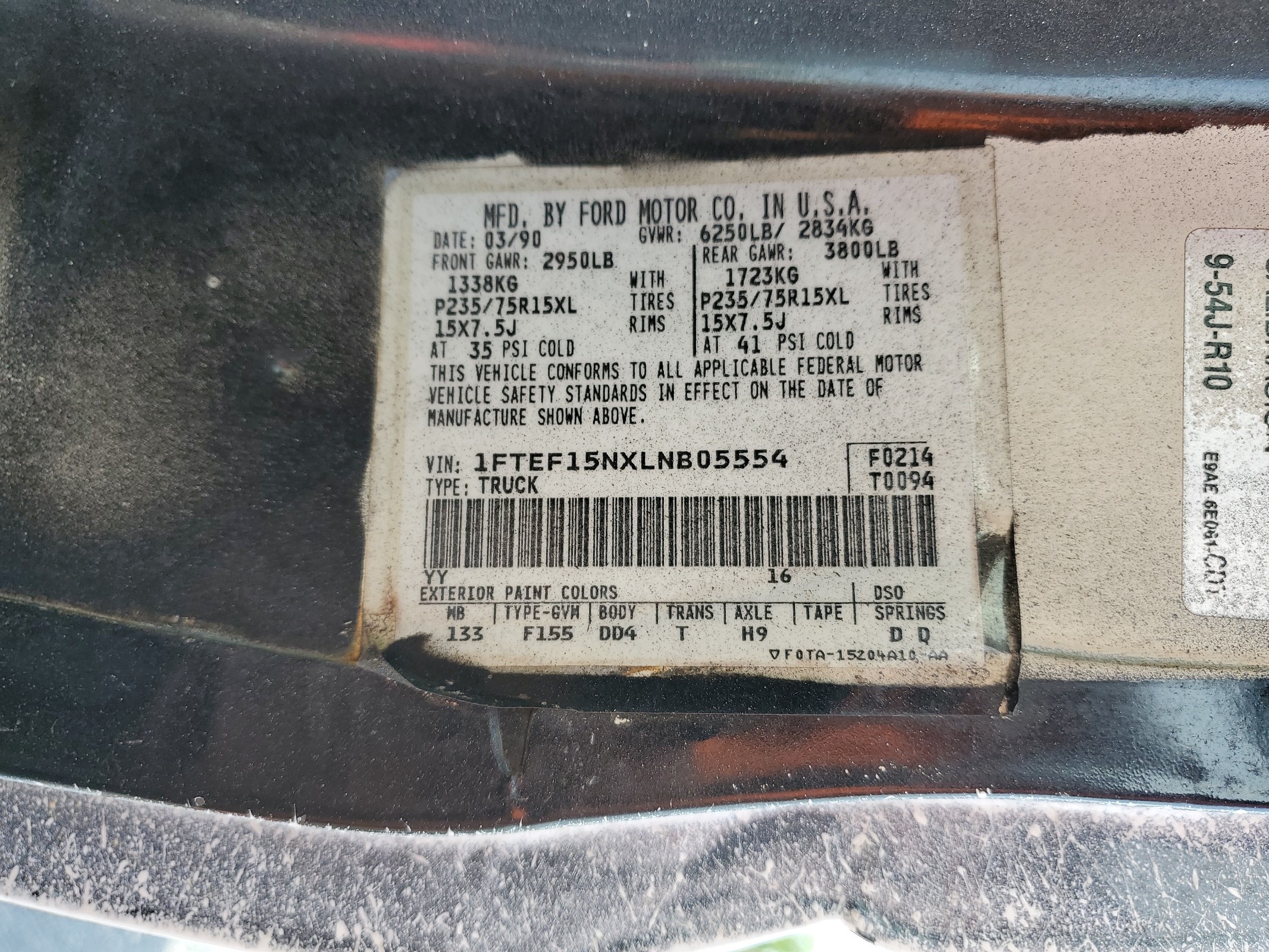 1FTEF15NXLNB05554 1990 Ford F150