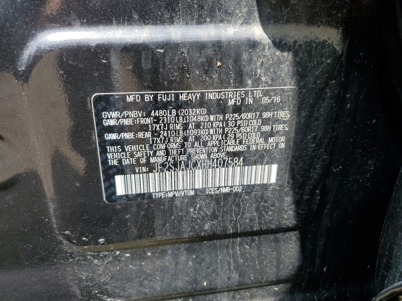 JF2SJAJCXHH407584 2017 Subaru Forester 2.5I Limited