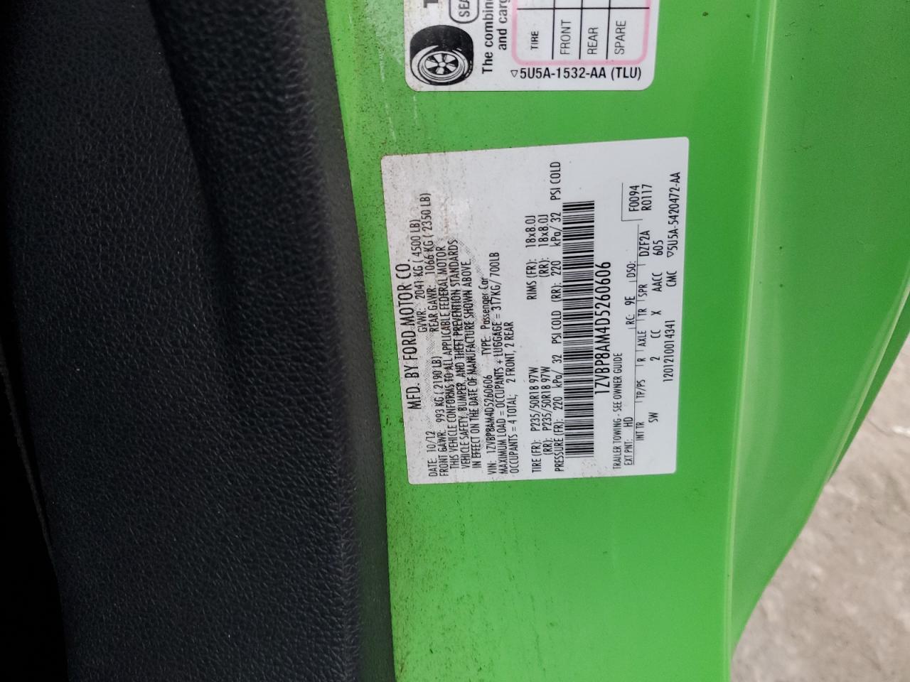 2013 Ford Mustang VIN: 1ZVBP8AM4D5260606 Lot: 65049924