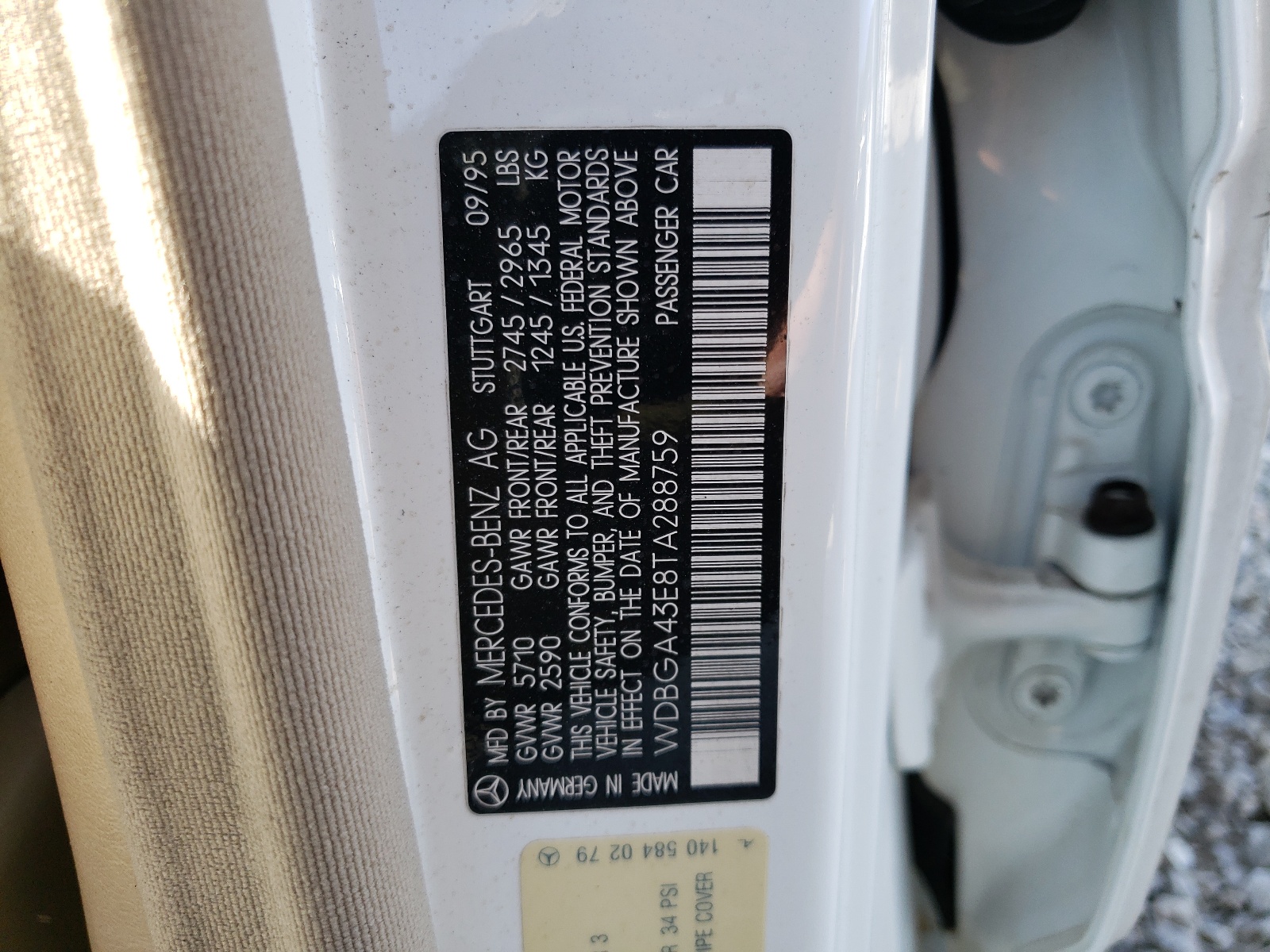 WDBGA43E8TA288759 1996 Mercedes-Benz S 420