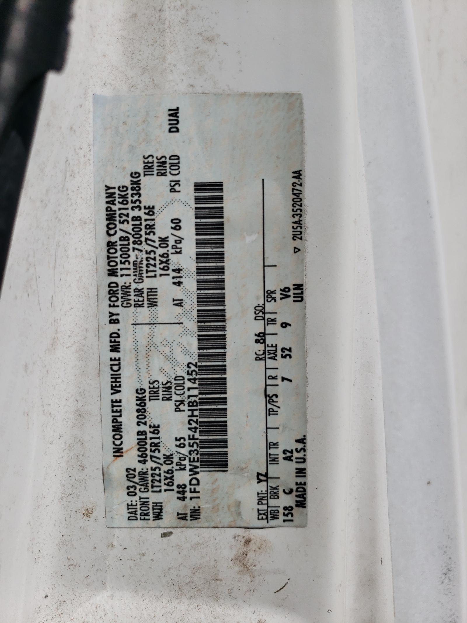 1FDWE35F42HB11452 2002 Ford Econoline E350 Super Duty Cutaway Van