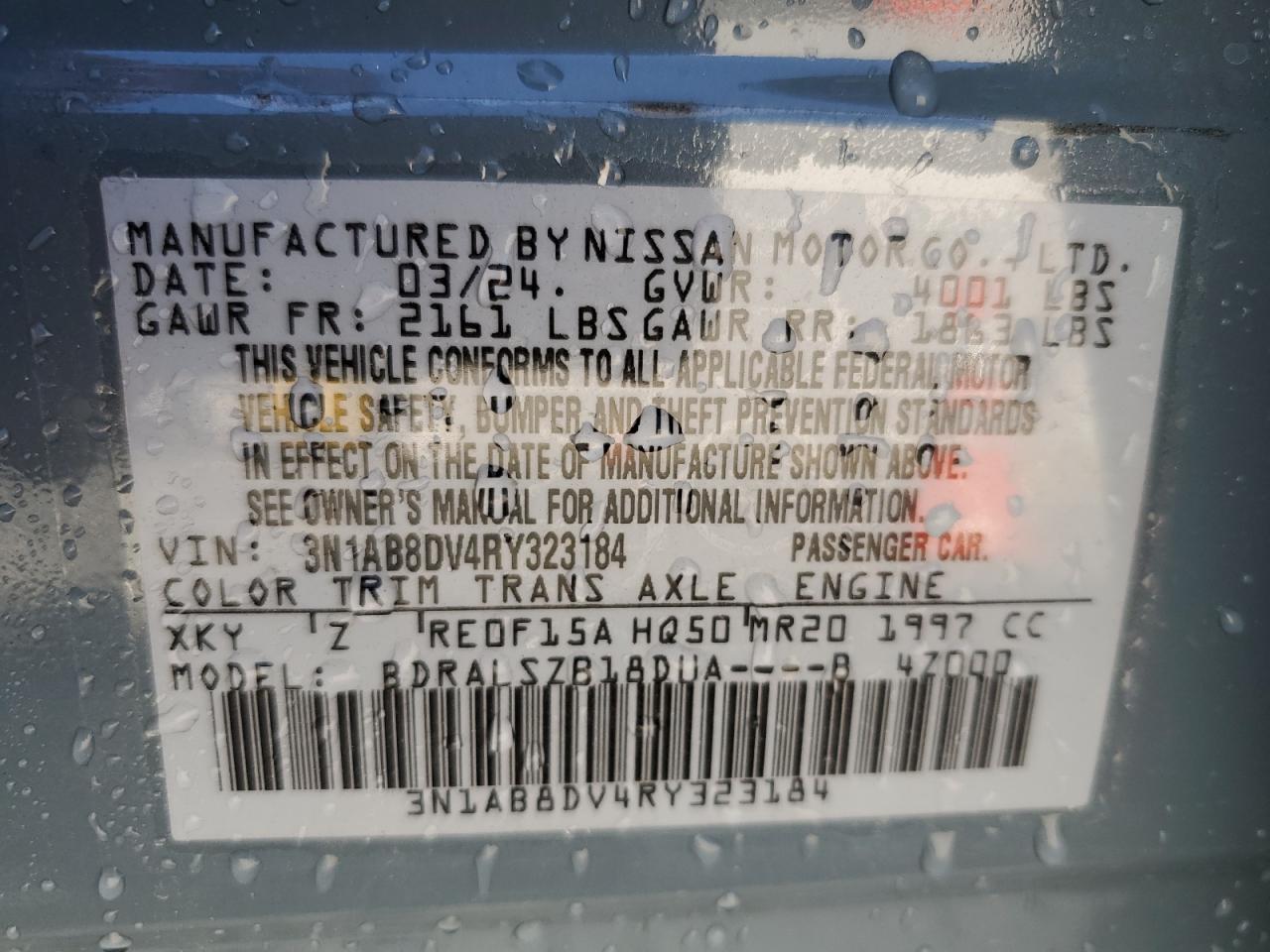 2024 Nissan Sentra Sr VIN: 3N1AB8DV4RY323184 Lot: 62944204