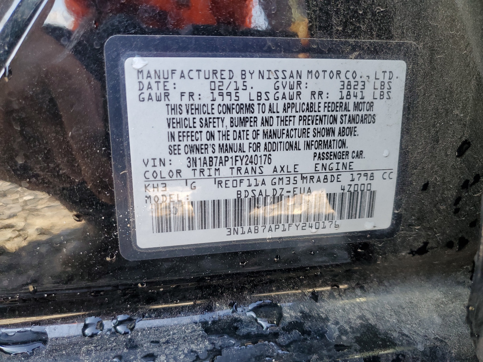 3N1AB7AP1FY240176 2015 Nissan Sentra S