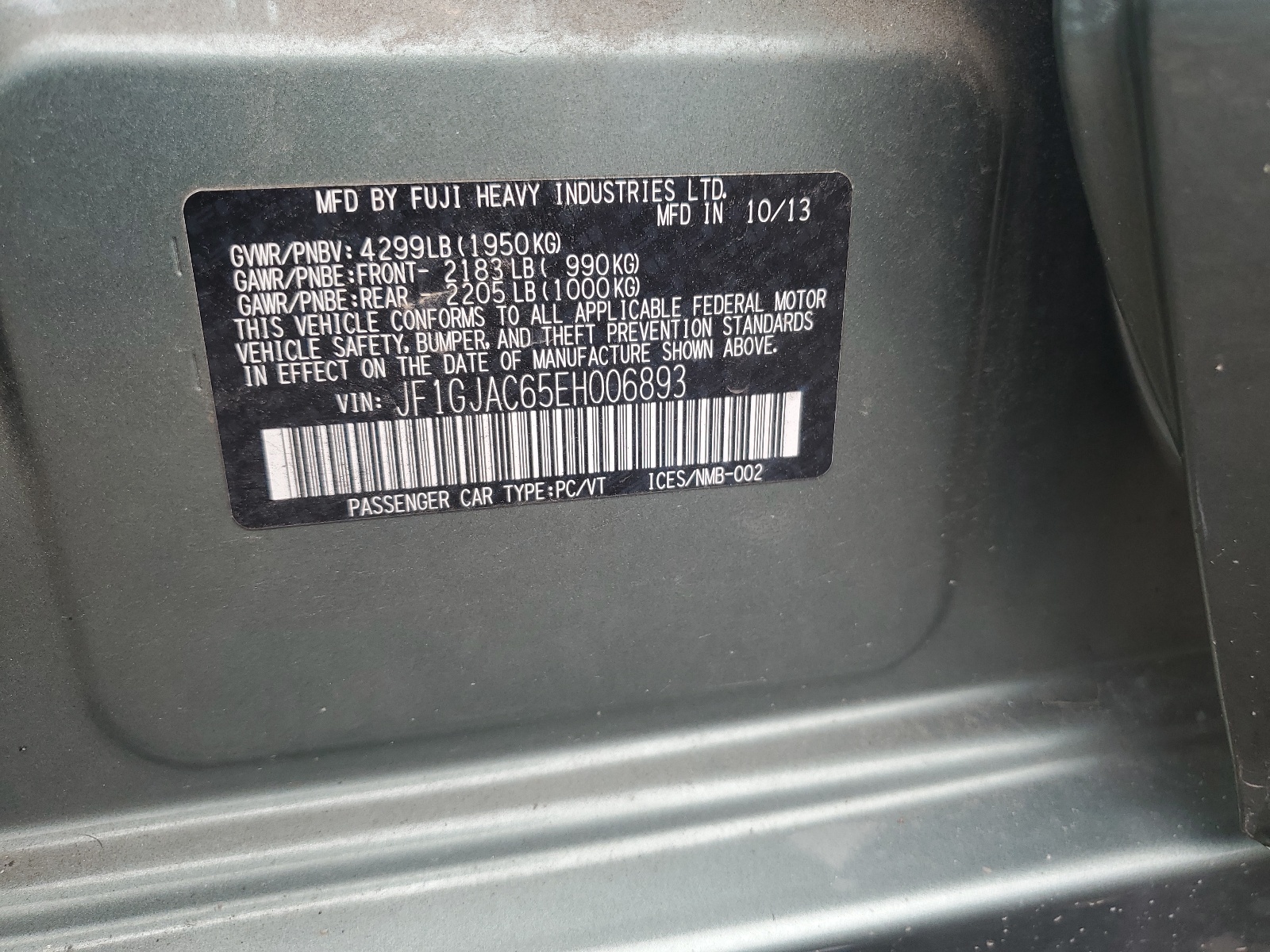 JF1GJAC65EH006893 2014 Subaru Impreza Premium