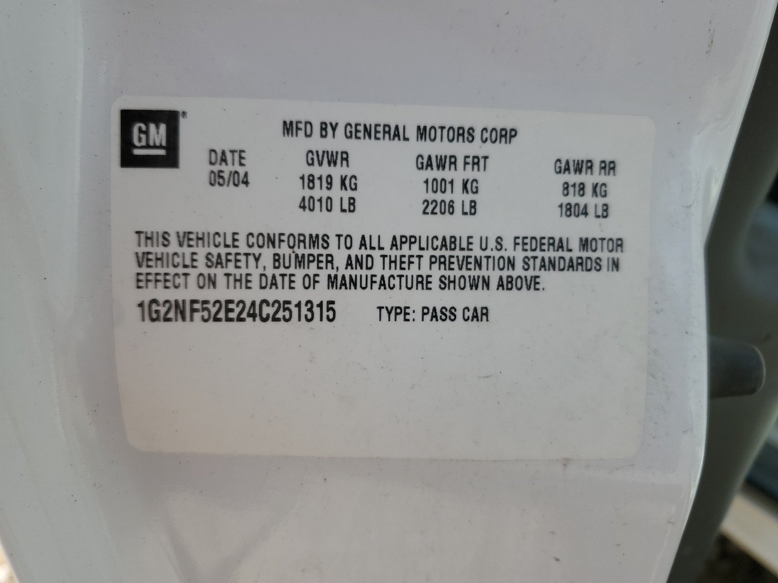 1G2NF52E24C251315 2004 Pontiac Grand Am Se1