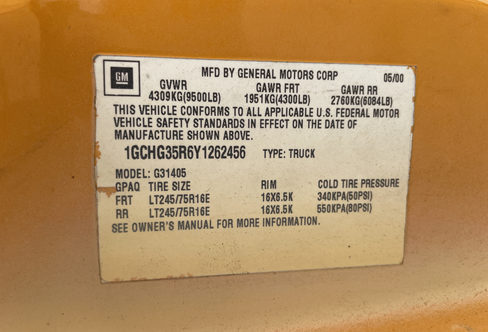 1GCHG35R6Y1262456 2000 Chevrolet Express G3500