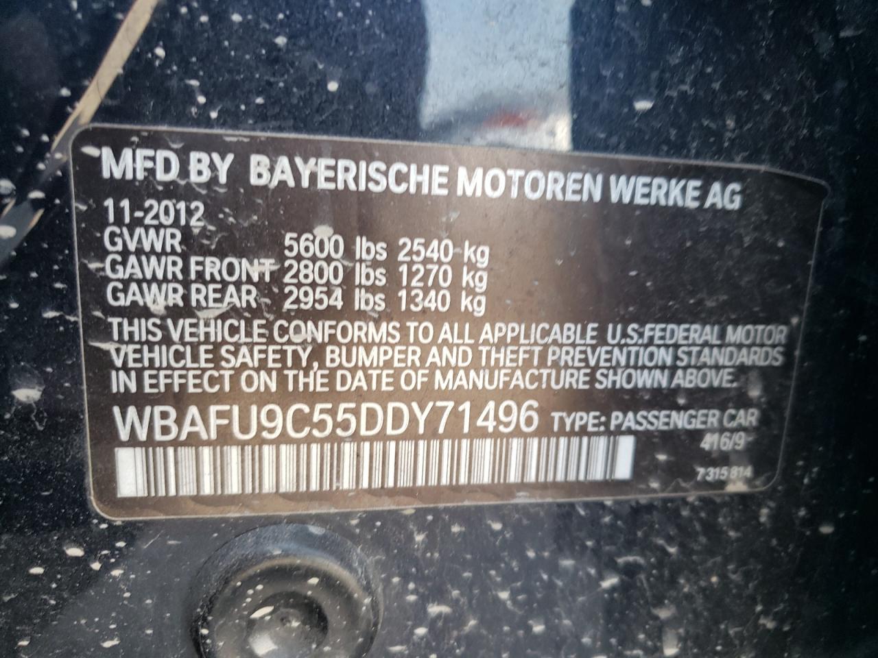 2013 BMW 550 Xi VIN: WBAFU9C55DDY71496 Lot: 63272584