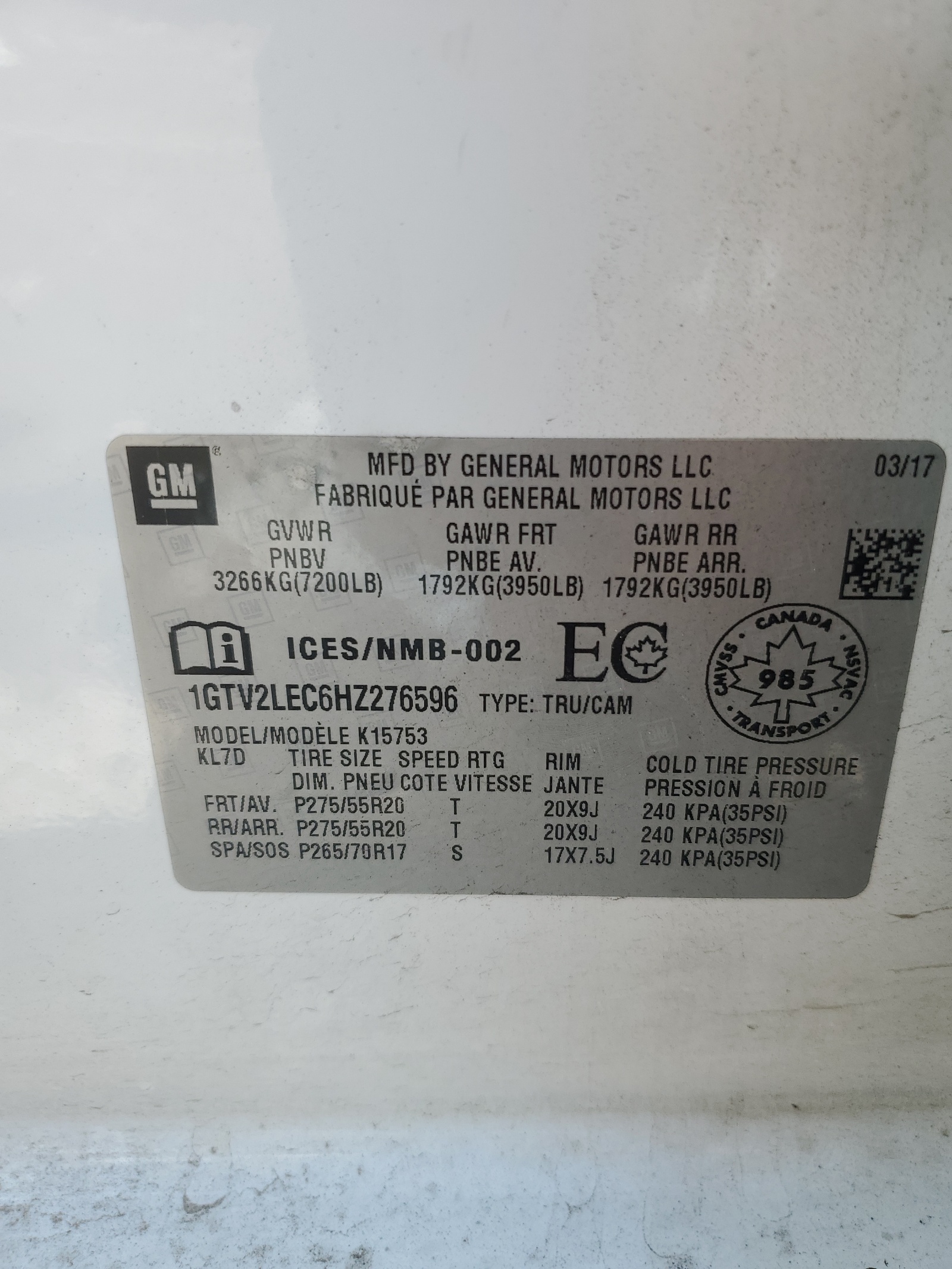 1GTV2LEC6HZ276596 2017 GMC Sierra K1500