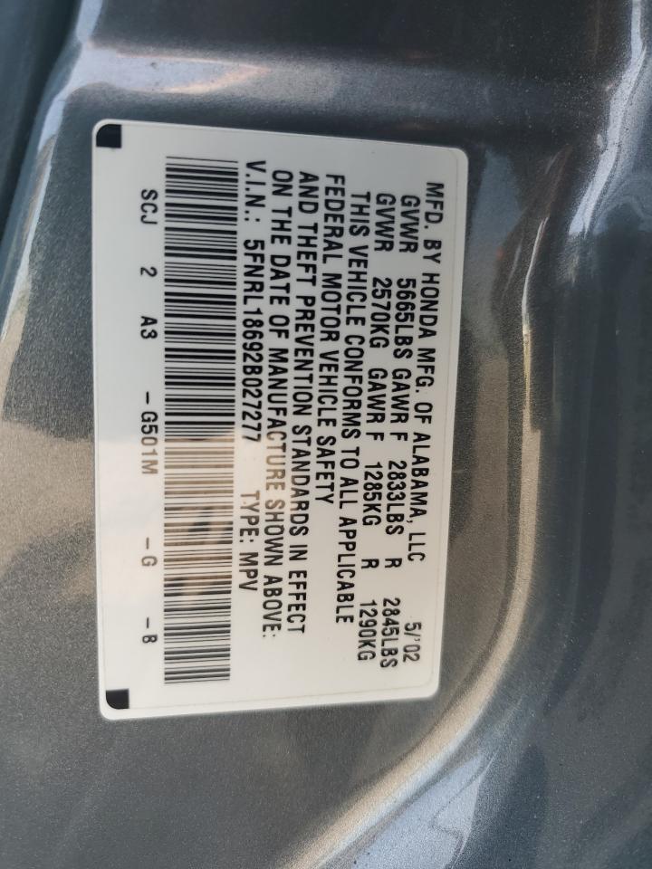 2002 Honda Odyssey Ex VIN: 5FNRL18692B027277 Lot: 64935934