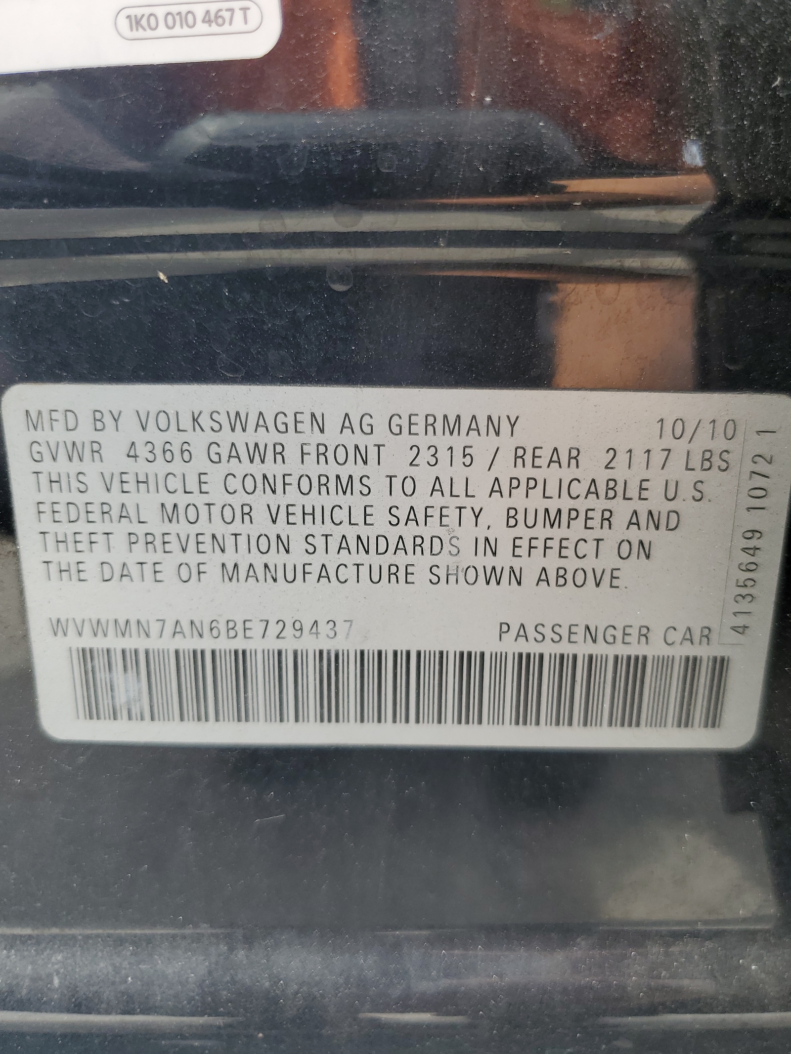 WVWMN7AN6BE729437 2011 Volkswagen Cc Sport