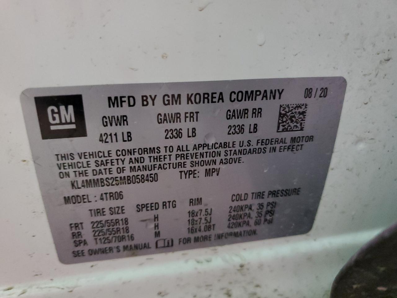 2021 Buick Encore Gx Preferred VIN: KL4MMBS25MB058450 Lot: 64118624