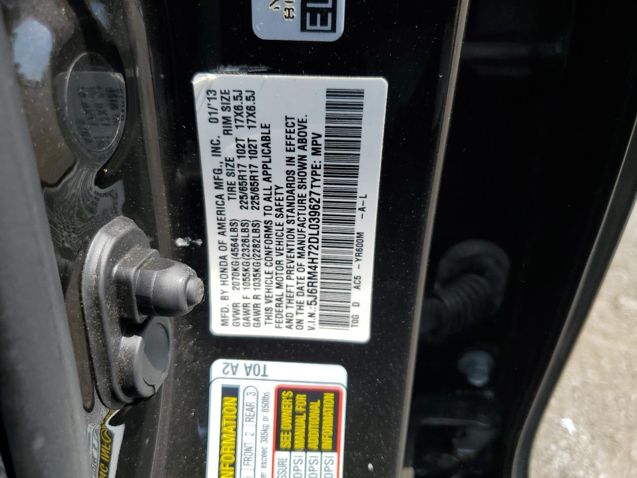 2013 Honda Cr-V Exl VIN: 5J6RM4H72DL039627 Lot: 61805294