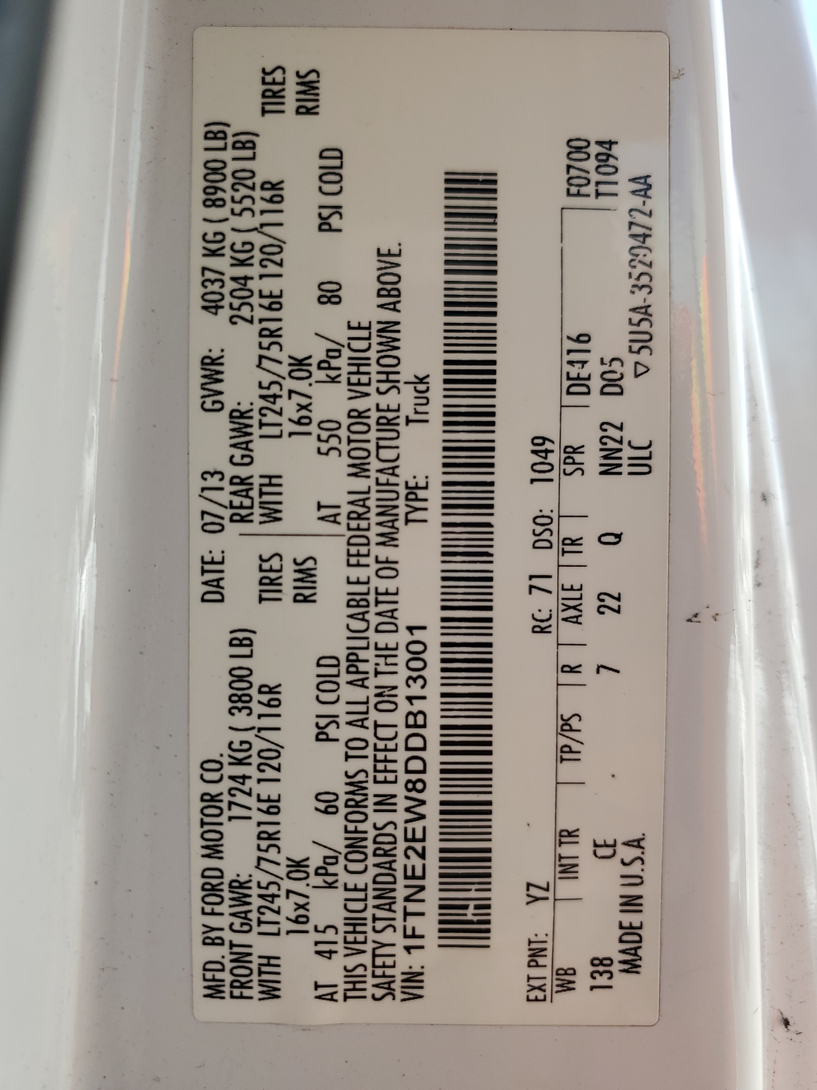 1FTNE2EW8DDB13001 2013 Ford Econoline E250 Van