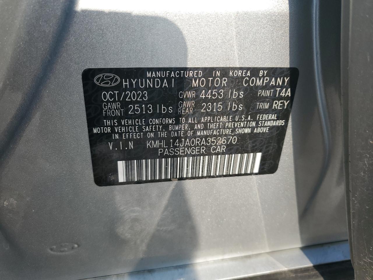 2024 Hyundai Sonata Sel VIN: KMHL14JA0RA352670 Lot: 62631554