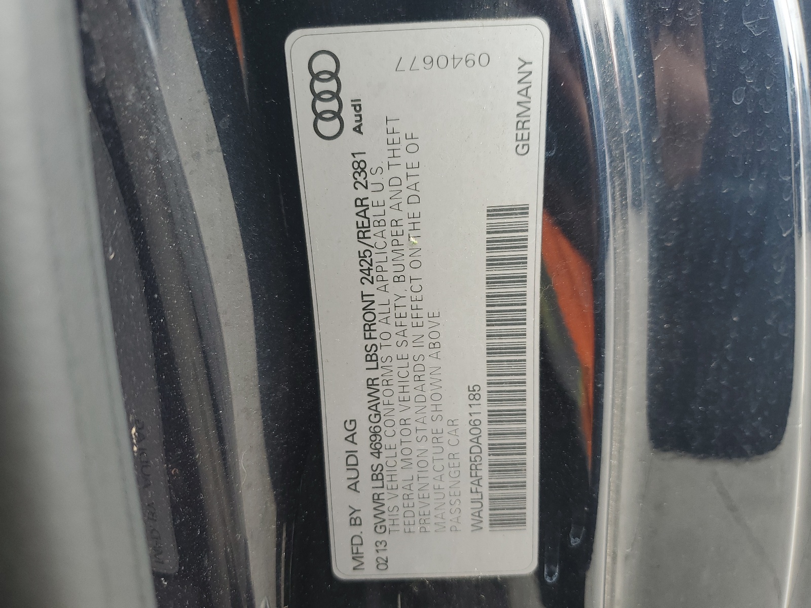 WAULFAFR5DA061185 2013 Audi A5 Premium Plus