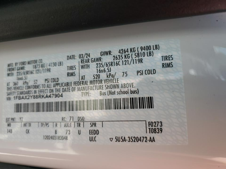 1FBAX2Y88RKA47904 2024 Ford Transit T-350