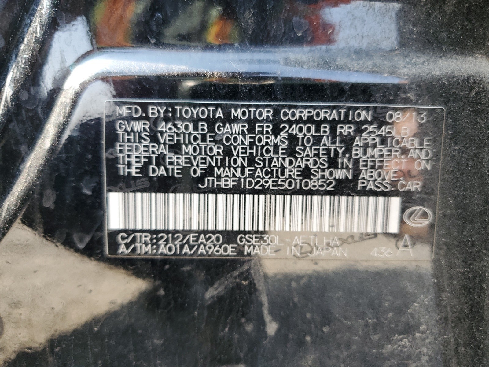 JTHBF1D29E5010852 2014 Lexus Is 250