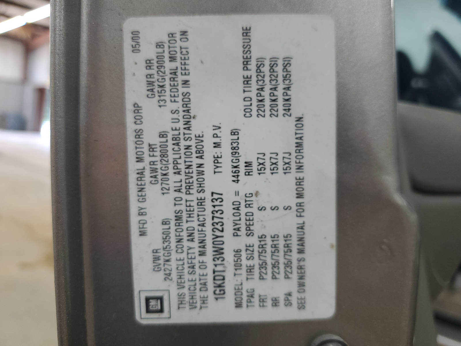 1GKDT13W0Y2373137 2000 GMC Jimmy / Envoy