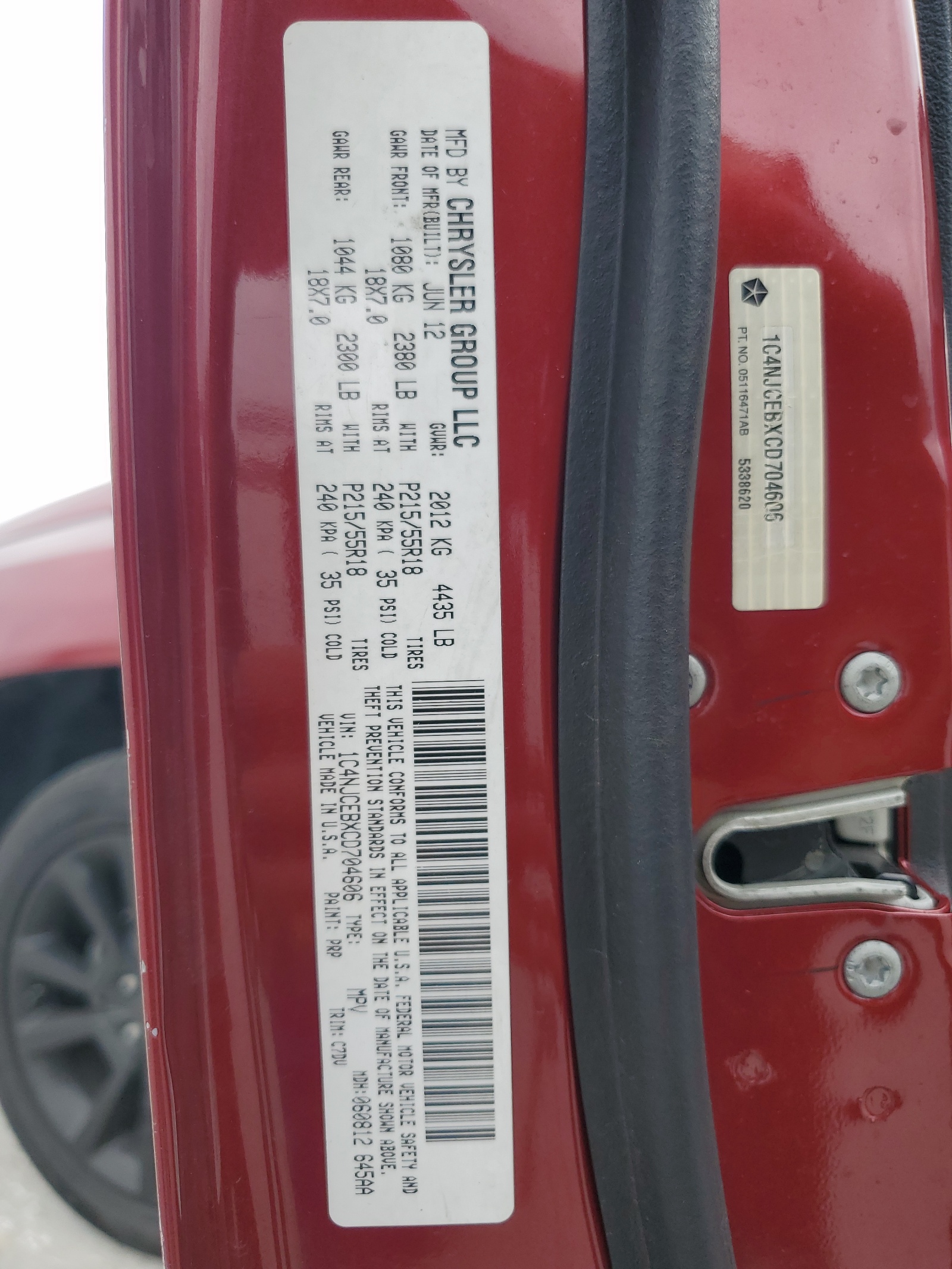 1C4NJCEBXCD704606 2012 Jeep Compass Latitude