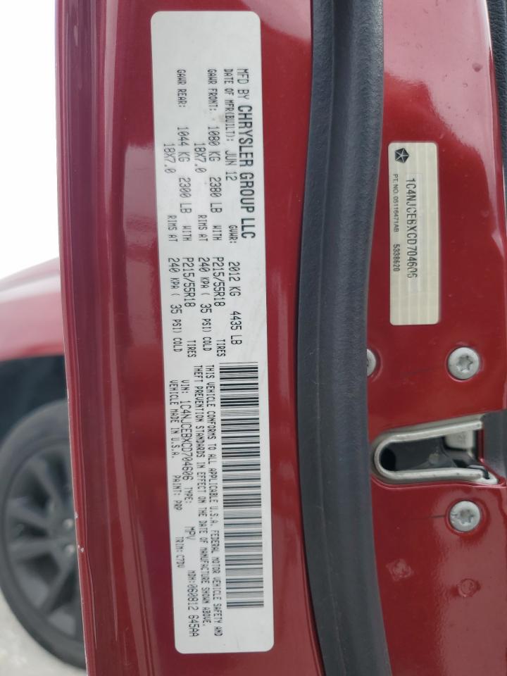 2012 Jeep Compass Latitude VIN: 1C4NJCEBXCD704606 Lot: 64305064