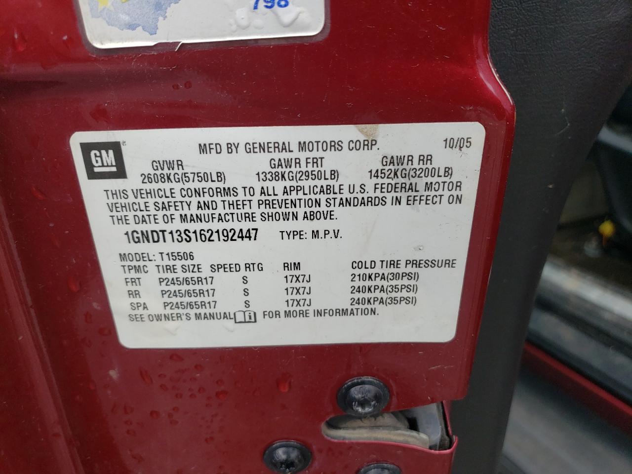 2006 Chevrolet Trailblazer Ls VIN: 1GNDT13S162192447 Lot: 61913824