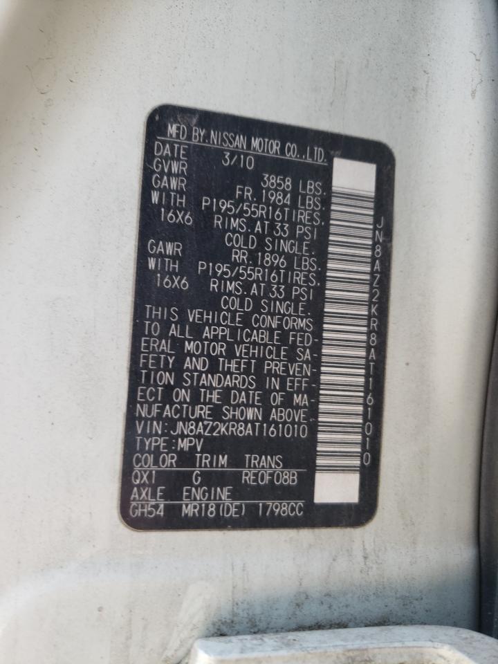 2010 Nissan Cube Base VIN: JN8AZ2KR8AT161010 Lot: 64797224