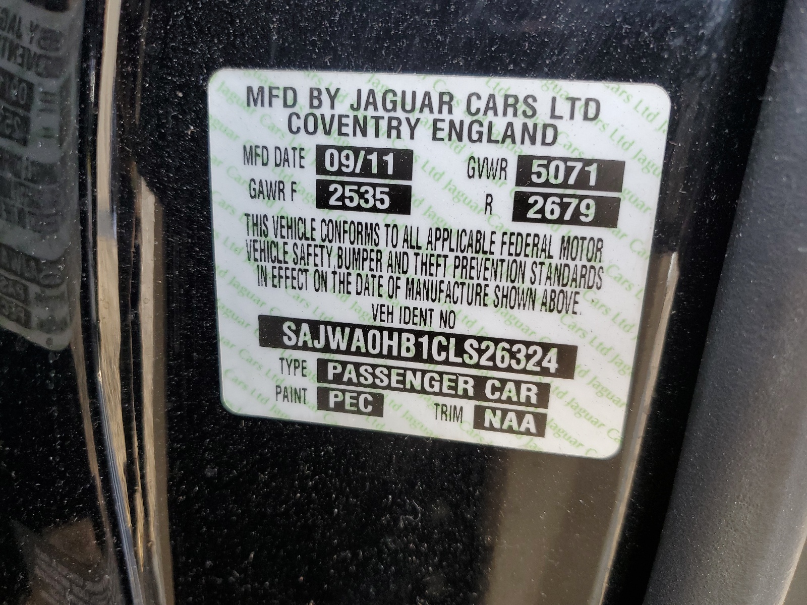 SAJWA0HB1CLS26324 2012 Jaguar Xf Portfolio