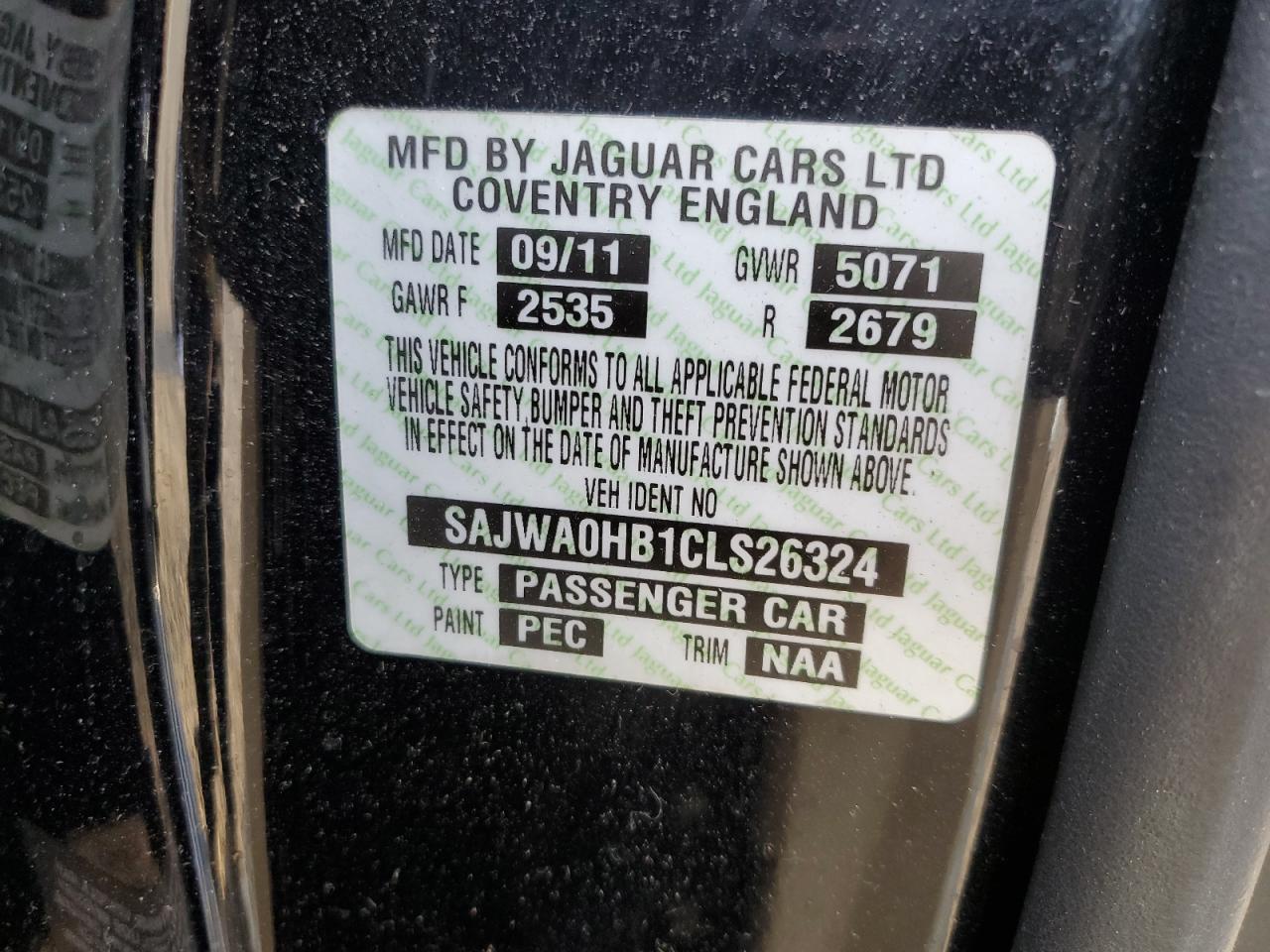 2012 Jaguar Xf Portfolio VIN: SAJWA0HB1CLS26324 Lot: 63535554