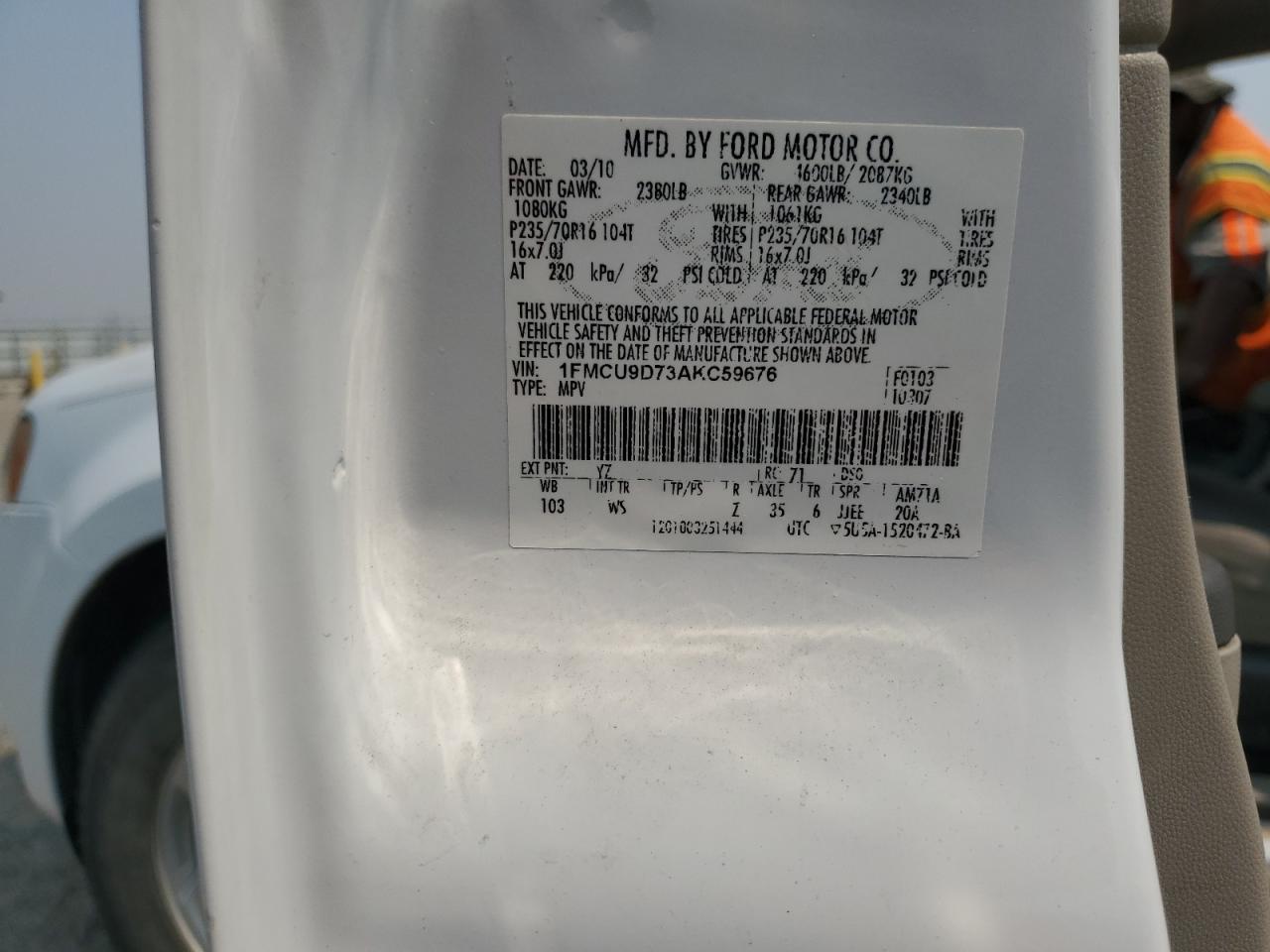 2010 Ford Escape Xlt VIN: 1FMCU9D73AKC59676 Lot: 64848184