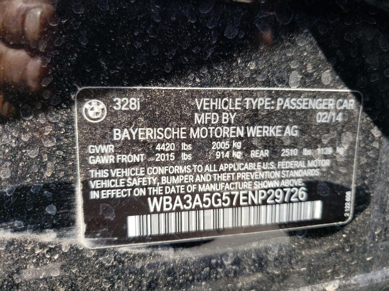 VIN WBA3A5G57ENP29726 2014 BMW 3 SERIES no.12