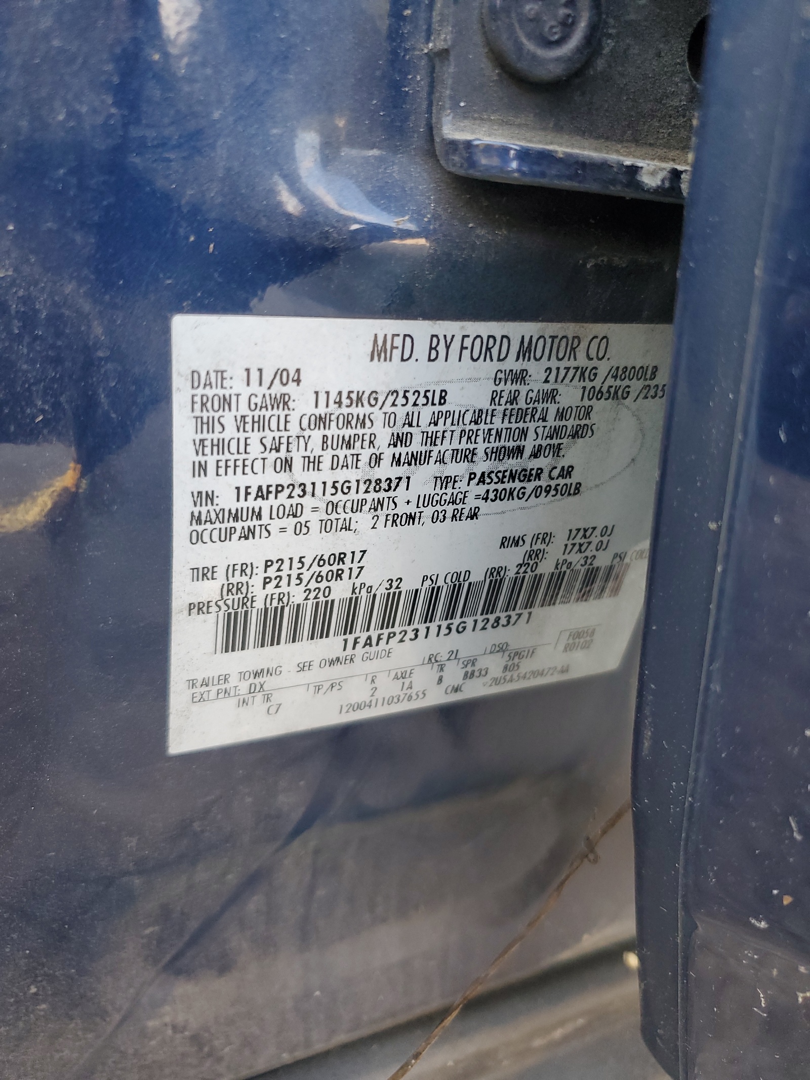 1FAFP23115G128371 2005 Ford Five Hundred Se