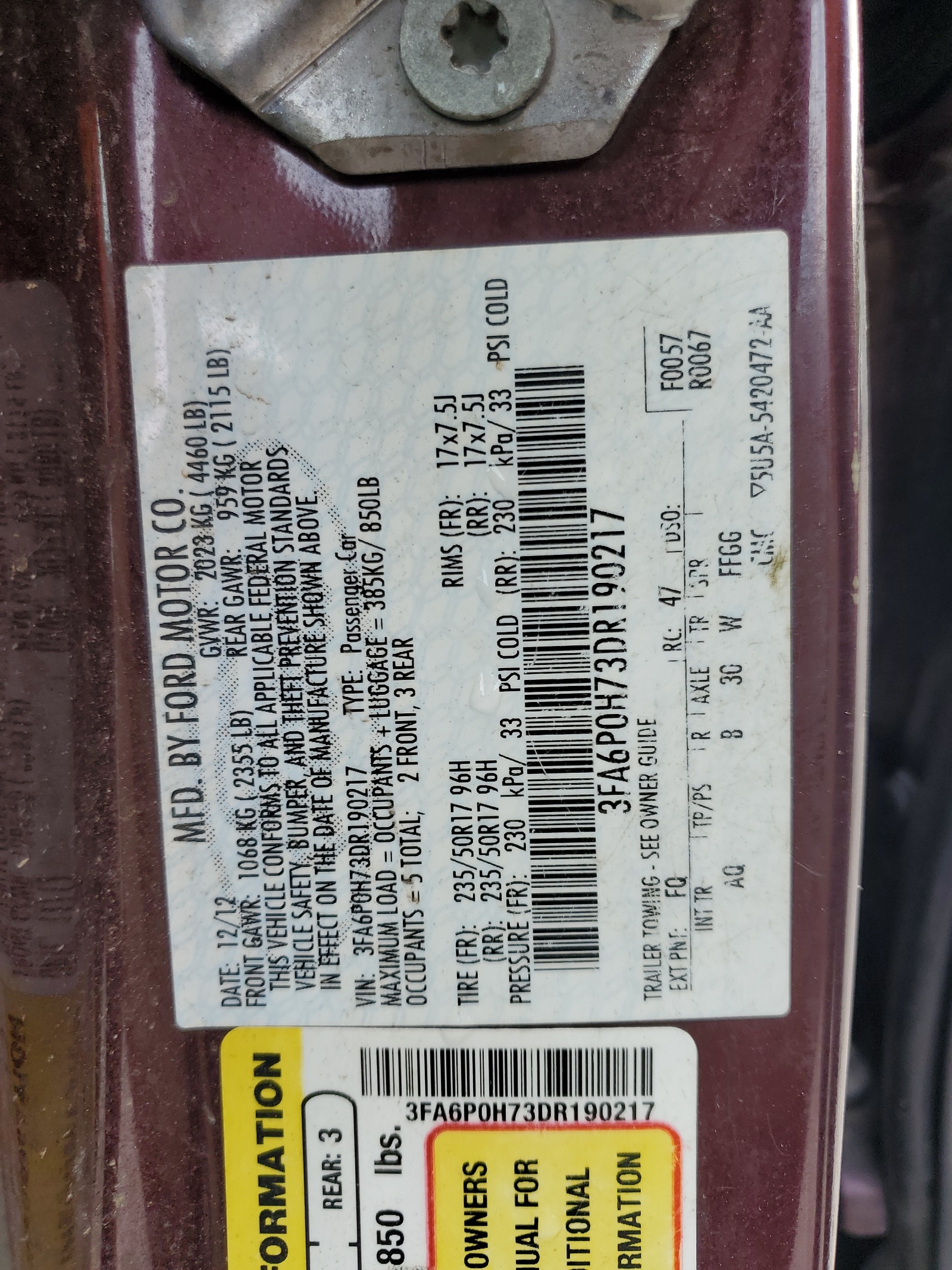 3FA6P0H73DR190217 2013 Ford Fusion Se