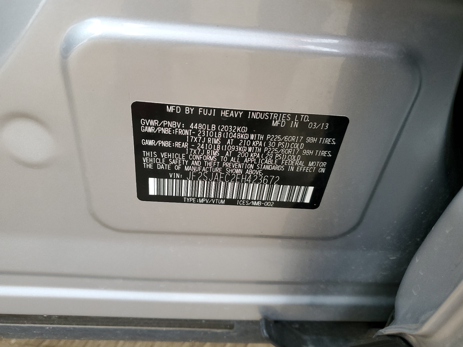 JF2SJAEC2EH423672 2014 Subaru Forester 2.5I Premium